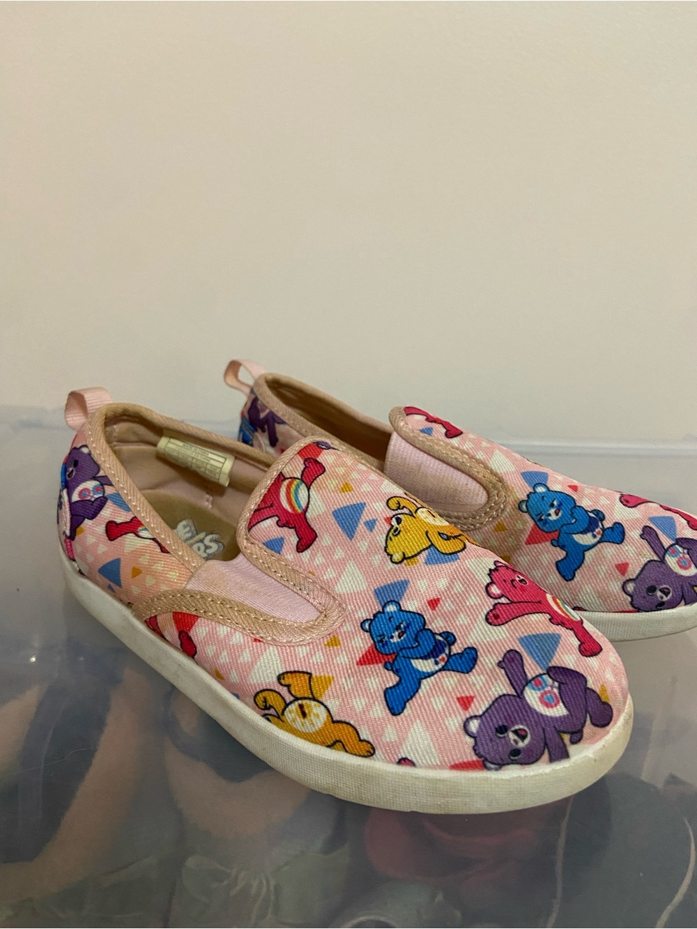 Care Bears Pink Slip-On Sneakers with Multicolor Bear Print